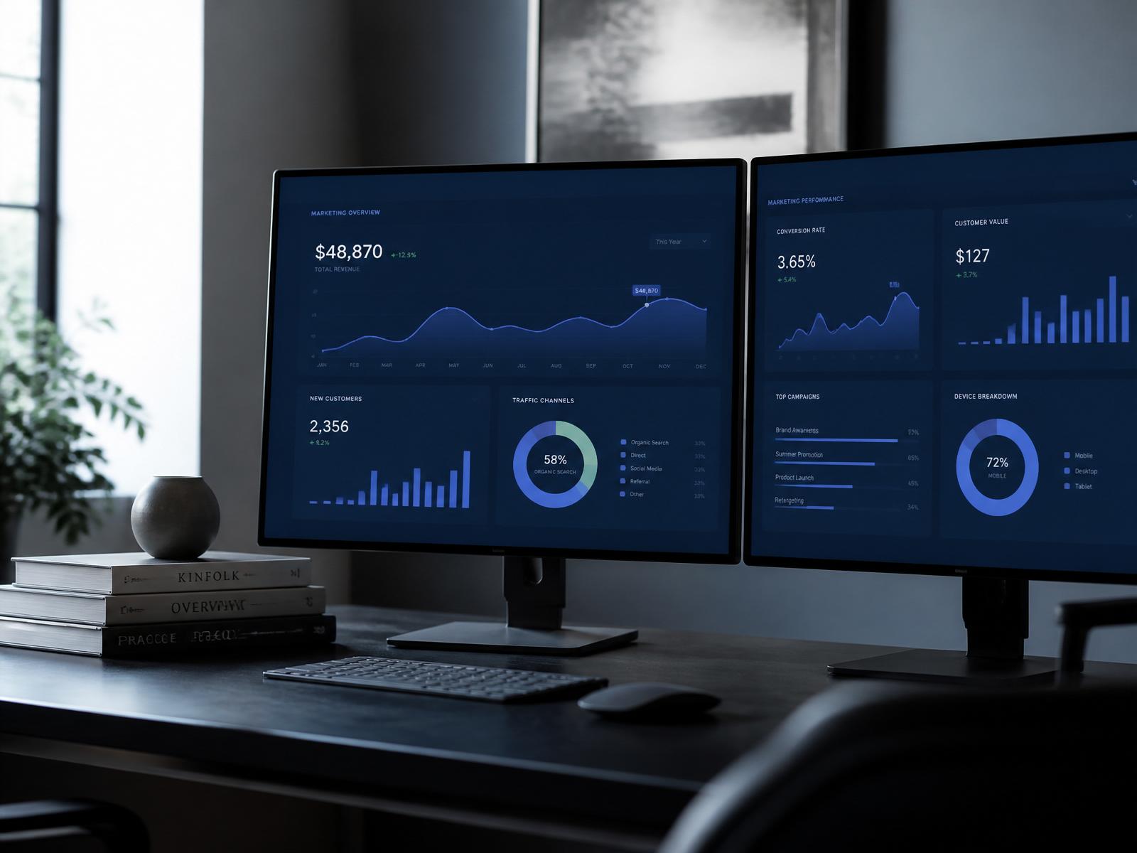 Onlizo studio werkplek met analytics dashboards